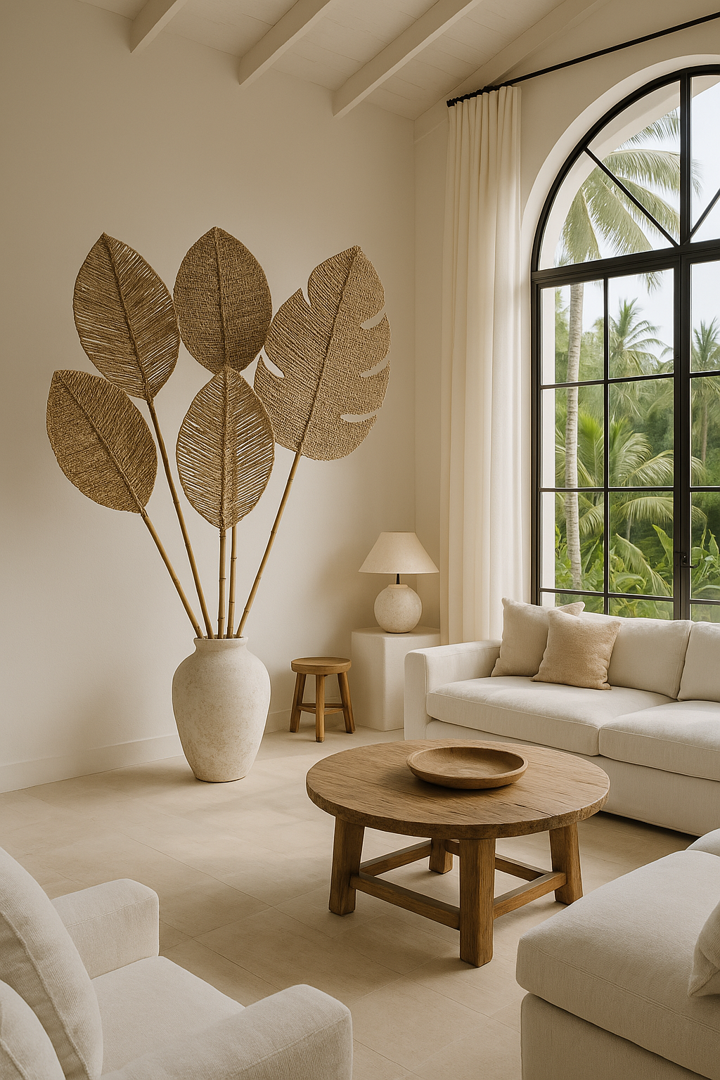 Handmade Decorative Leaf – Natural Woven Wall or Floor Accent with Bamboo Stem