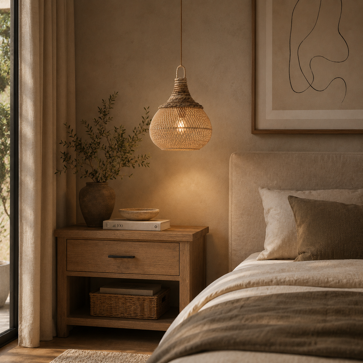 Handwoven Banana Fiber & Rattan Mini Chloe Hanging Lamp