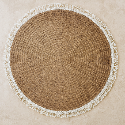 Colton Round Handwoven Rug – Natural Fiber Area Rug with White Fringe