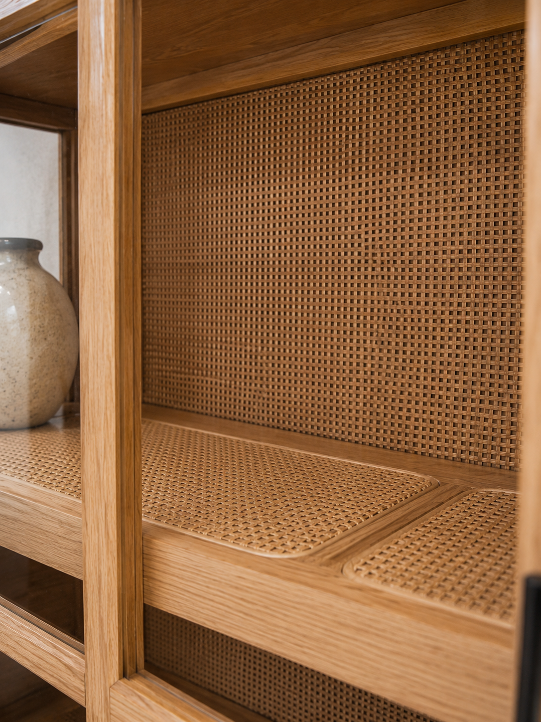 Handmade Rattan Cabinet Selma with Glass Doors – Natural Storage & Display Piece