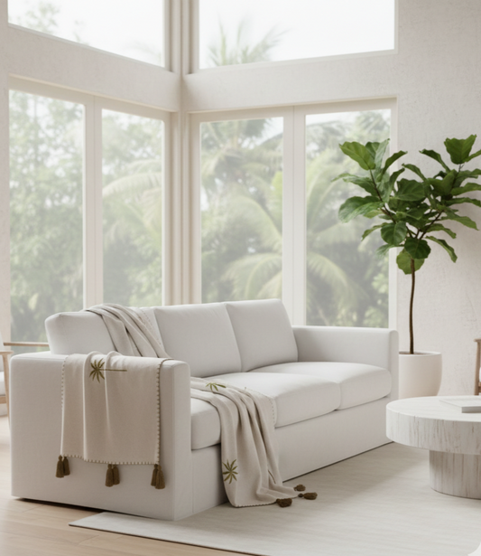 Lillian Embroidered Linen Throw – Natural