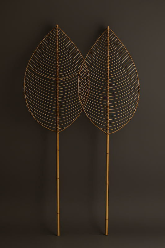 Handmade Hibiscus Leaf - Natural Woven Wall or Floor Accent with bamboo stem