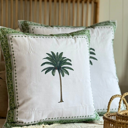 Imperial Palm Linen Pillow – Green