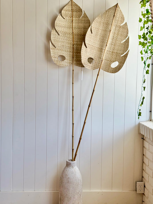 Handmade Decorative Palm Leaf – Natural Woven Wall or Floor Accent with Bamboo Stem