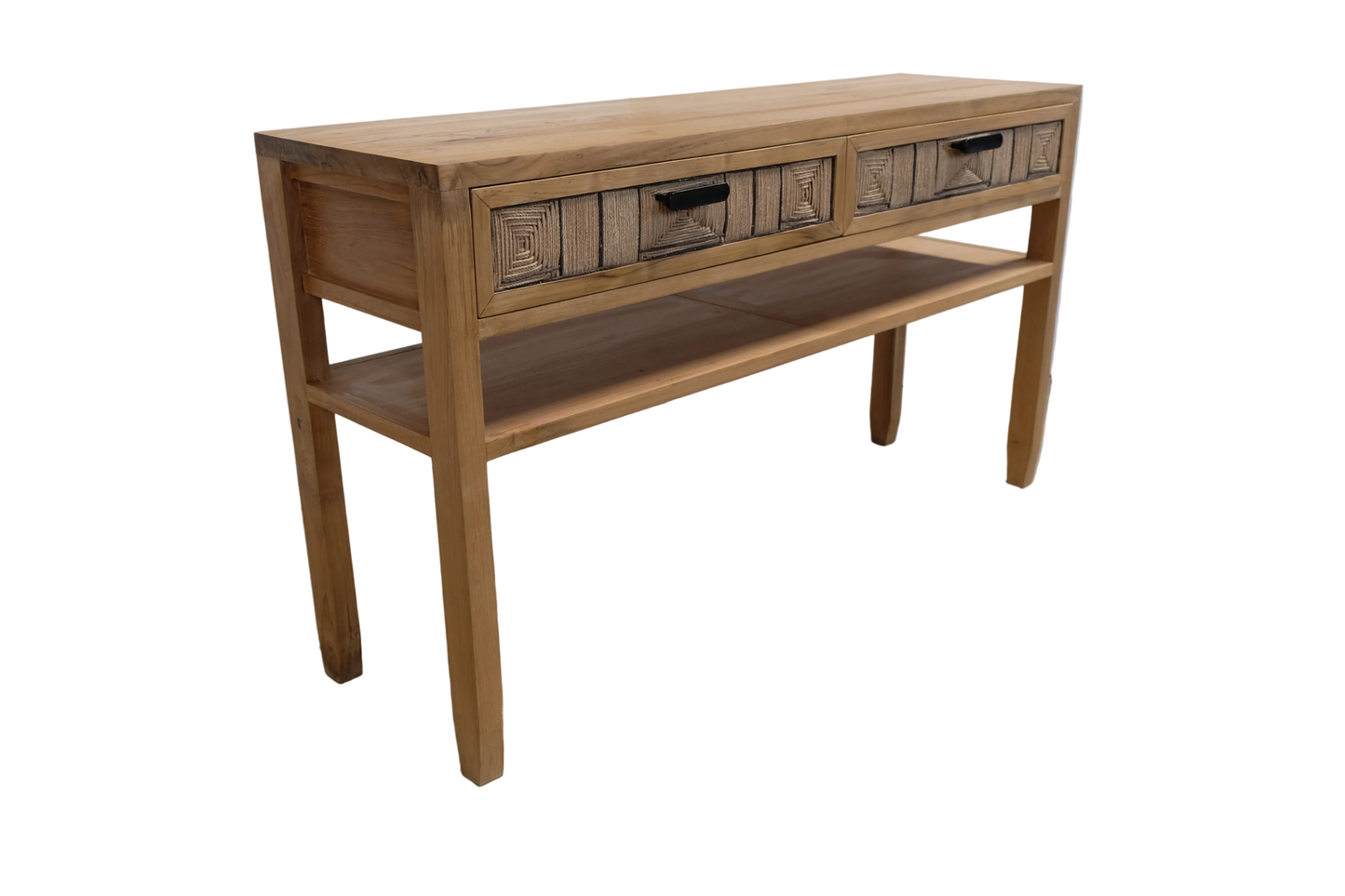 Makaya Artisan Teak Wood Console Table with Woven Drawers
