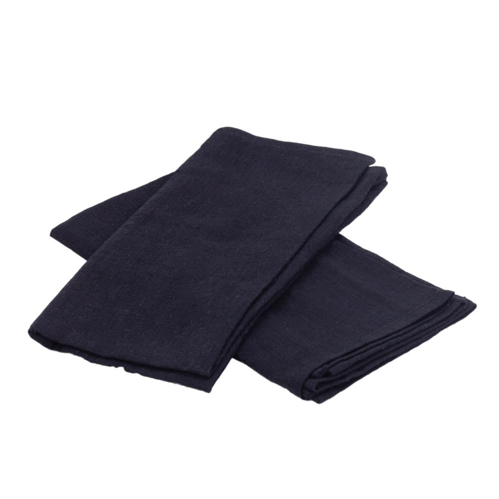 Natural Linen Napkins/Black – Set of 2 | 18x18 Inch Cloth Table Napkins | Eco-Friendly Dining Table Decor