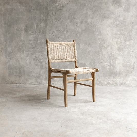 Handwoven teak and rattan dining chair with natural wood frame – Soren Dining Chair