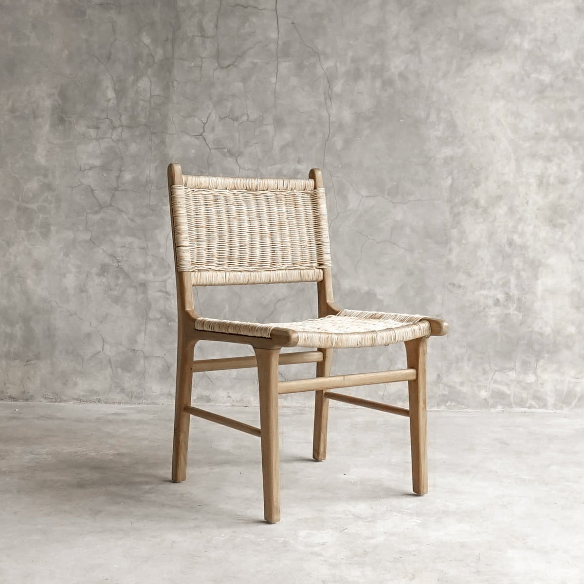 Handwoven teak and rattan dining chair with natural wood frame – Soren Dining Chair