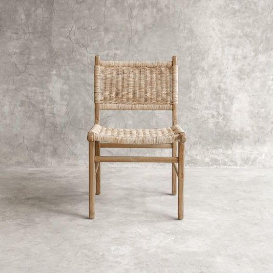 Handwoven teak and rattan dining chair with natural wood frame – Soren Dining Chair