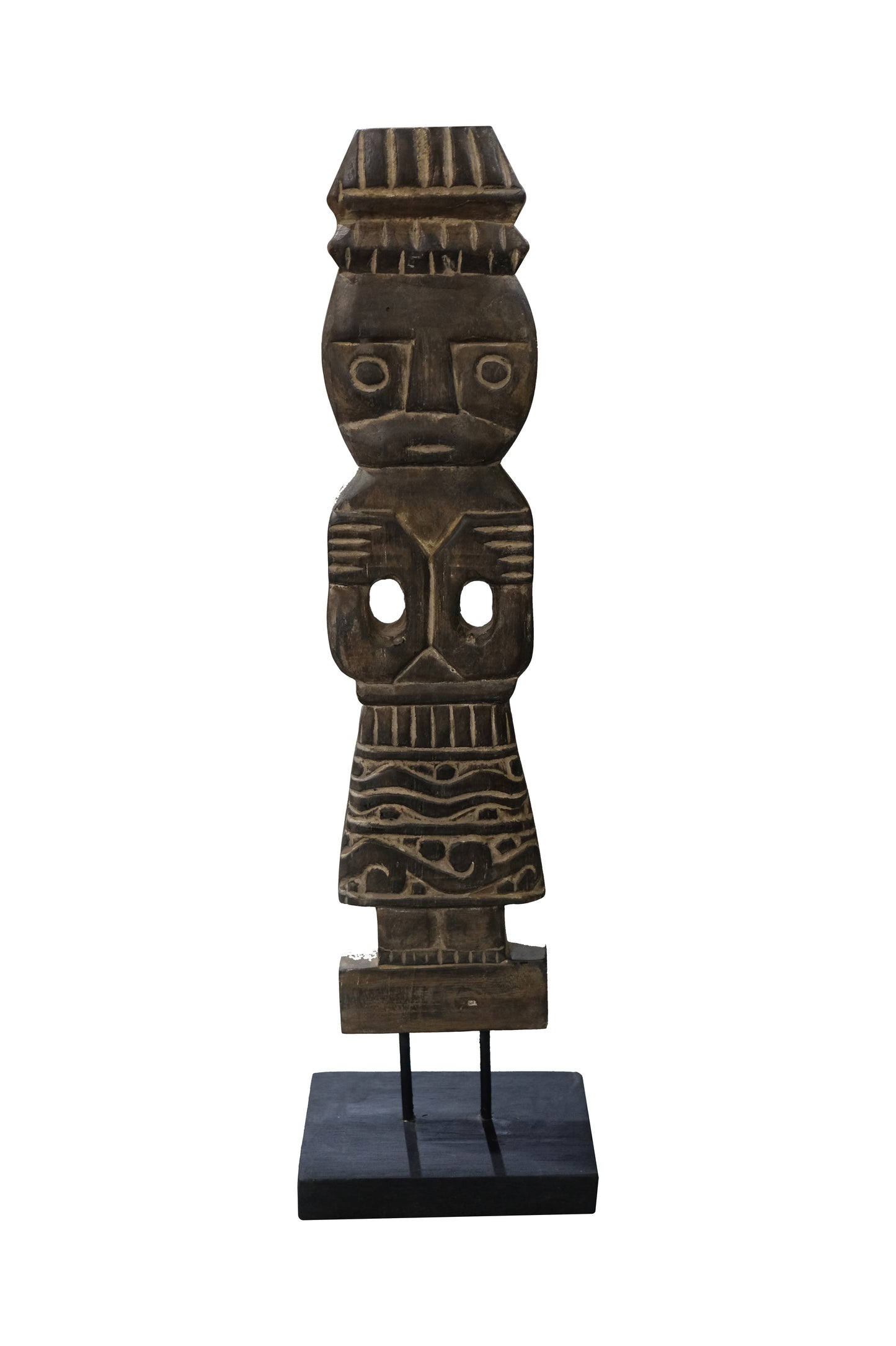 Kiana Tribal Deco on Stand – Suarwood Sculpture with Metal Base