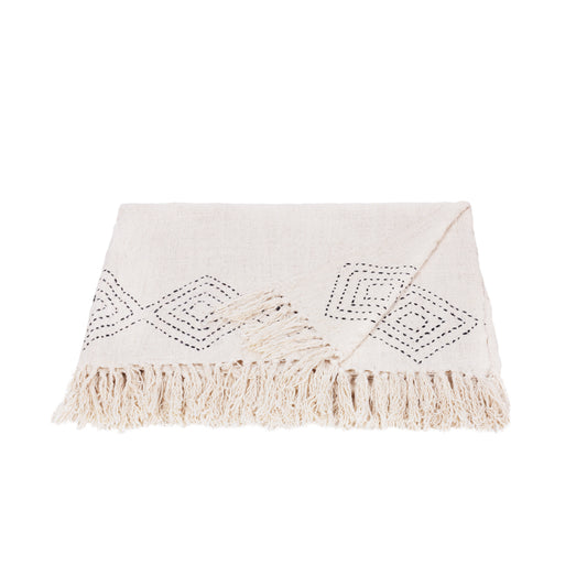 Nalu Handwoven Raw Cotton Throw with Tassel & Bead Detail
