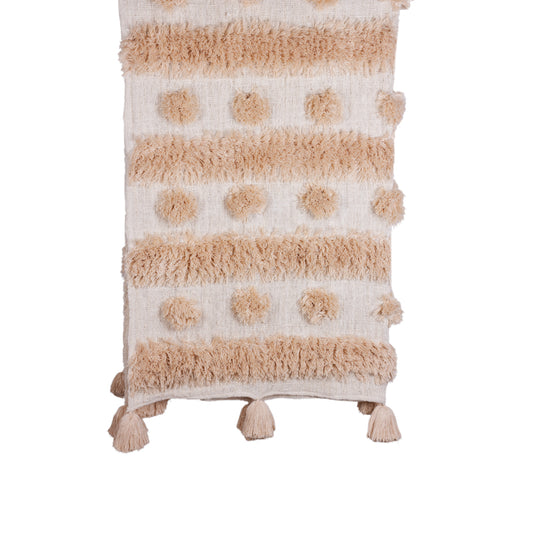 Dot Tufted Raw Cotton Throw – Hand-Stitched Pom Poms & Tassels