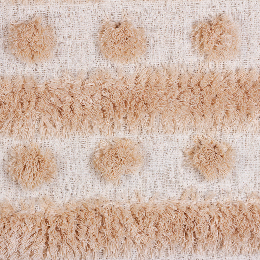 Dot Tufted Raw Cotton Throw – Hand-Stitched Pom Poms & Tassels