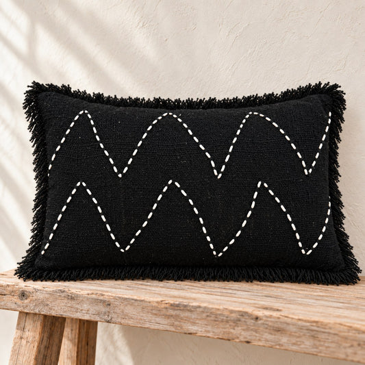 Arabica Black Zigzag Cotton Pillow
