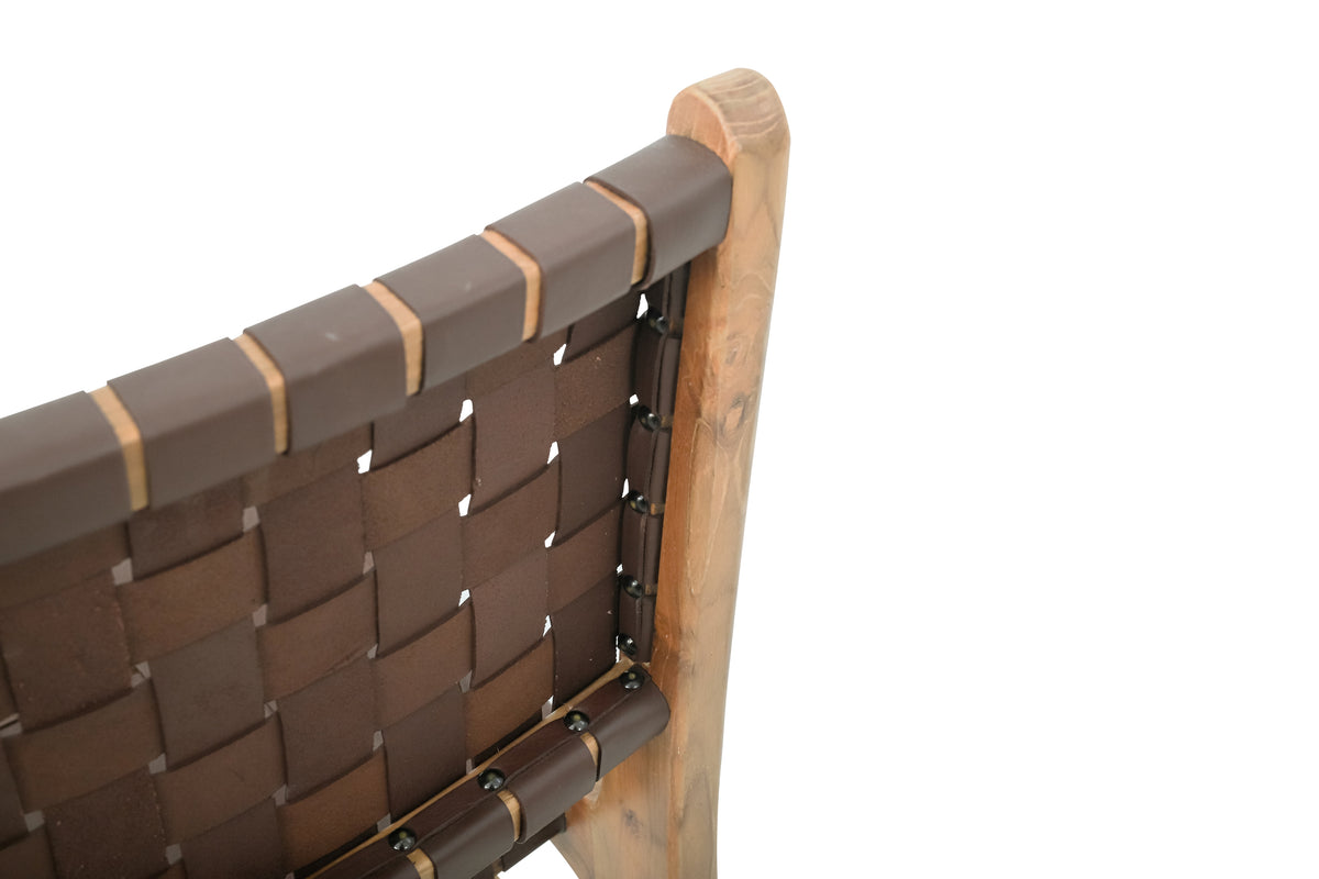 Gatlin Solid Teak Dining Chair with Woven Leather Seat & Back