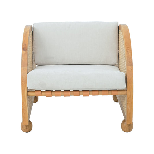Pensy Rattan and Teak Wood Armchair with Cushion