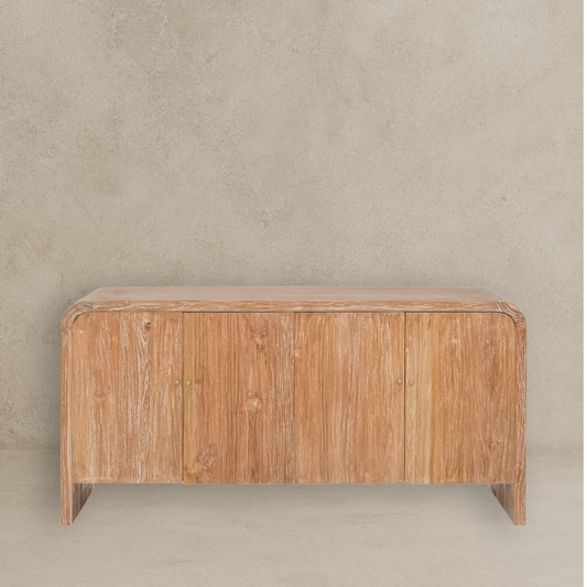 Windsong Solid Teak Wood White Wash Sideboard 4 Doors