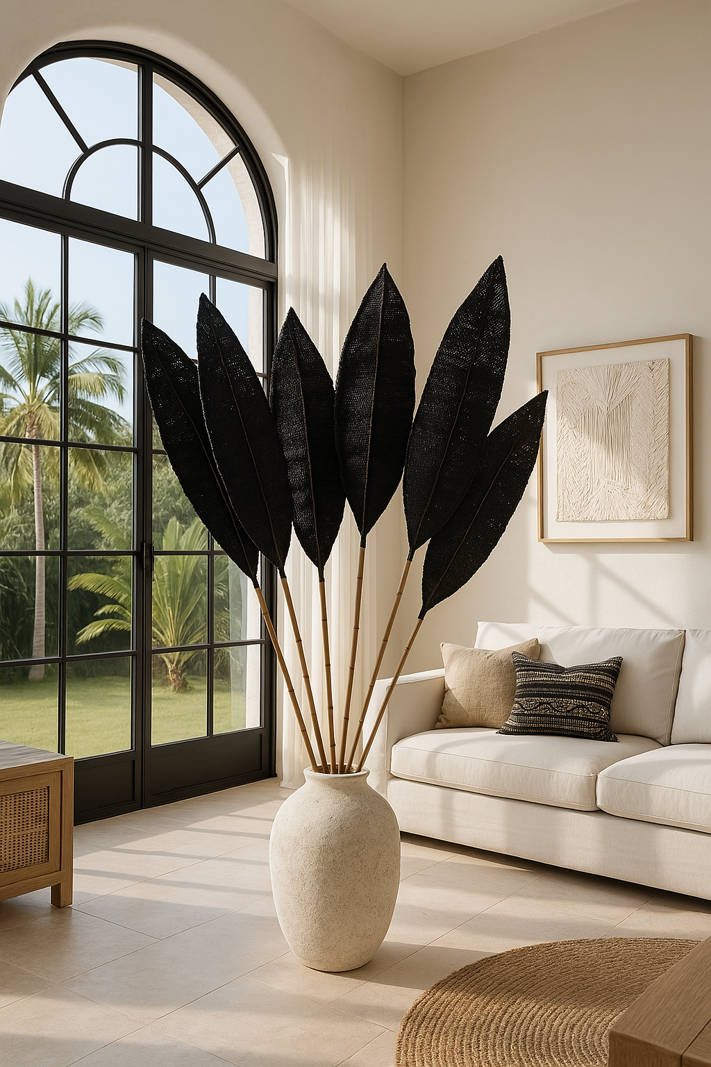 Handmade Decorative Palm Leaf – Natural Woven Wall or Floor Accent with Bamboo Stem