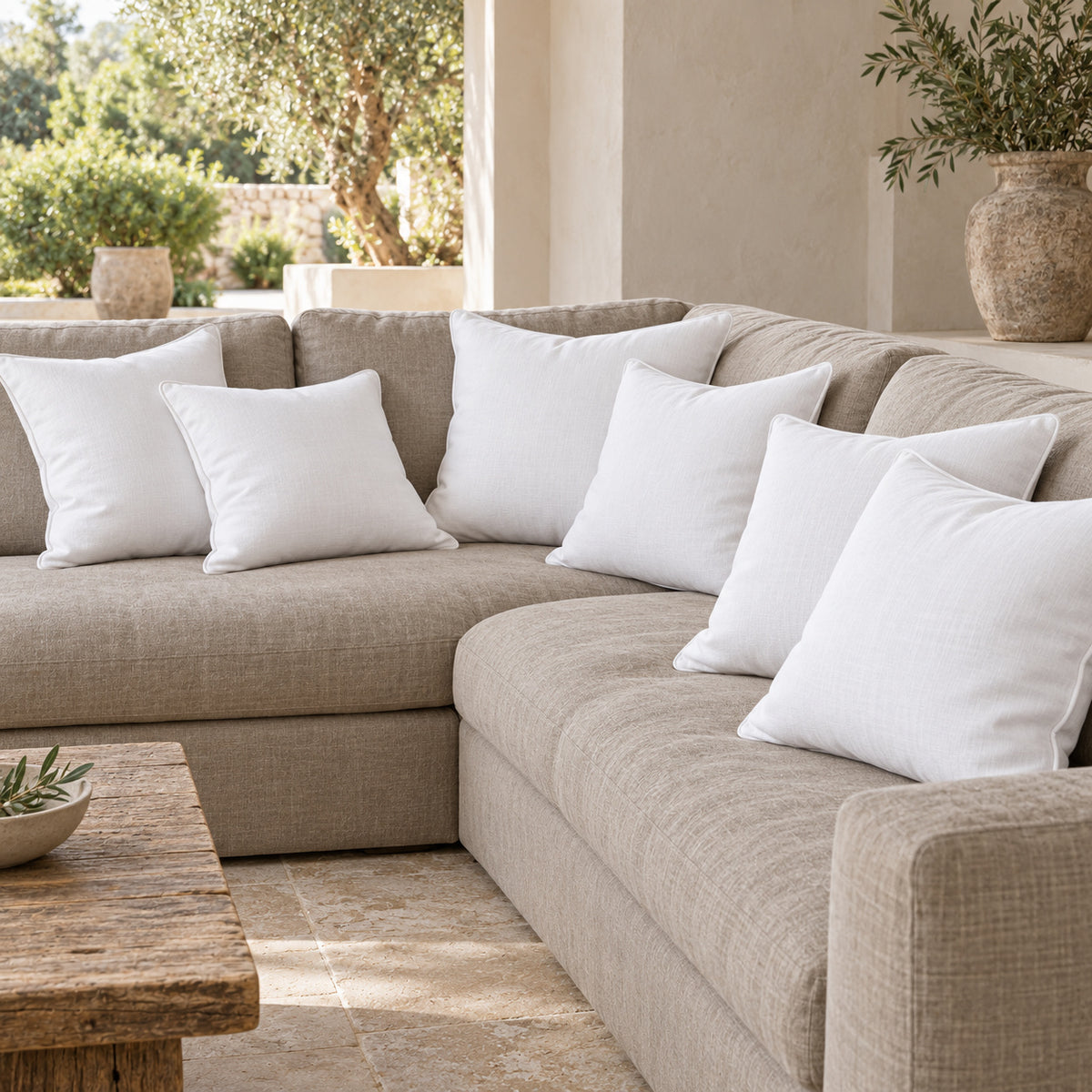Aria Piped Linen Pillow Cover – White