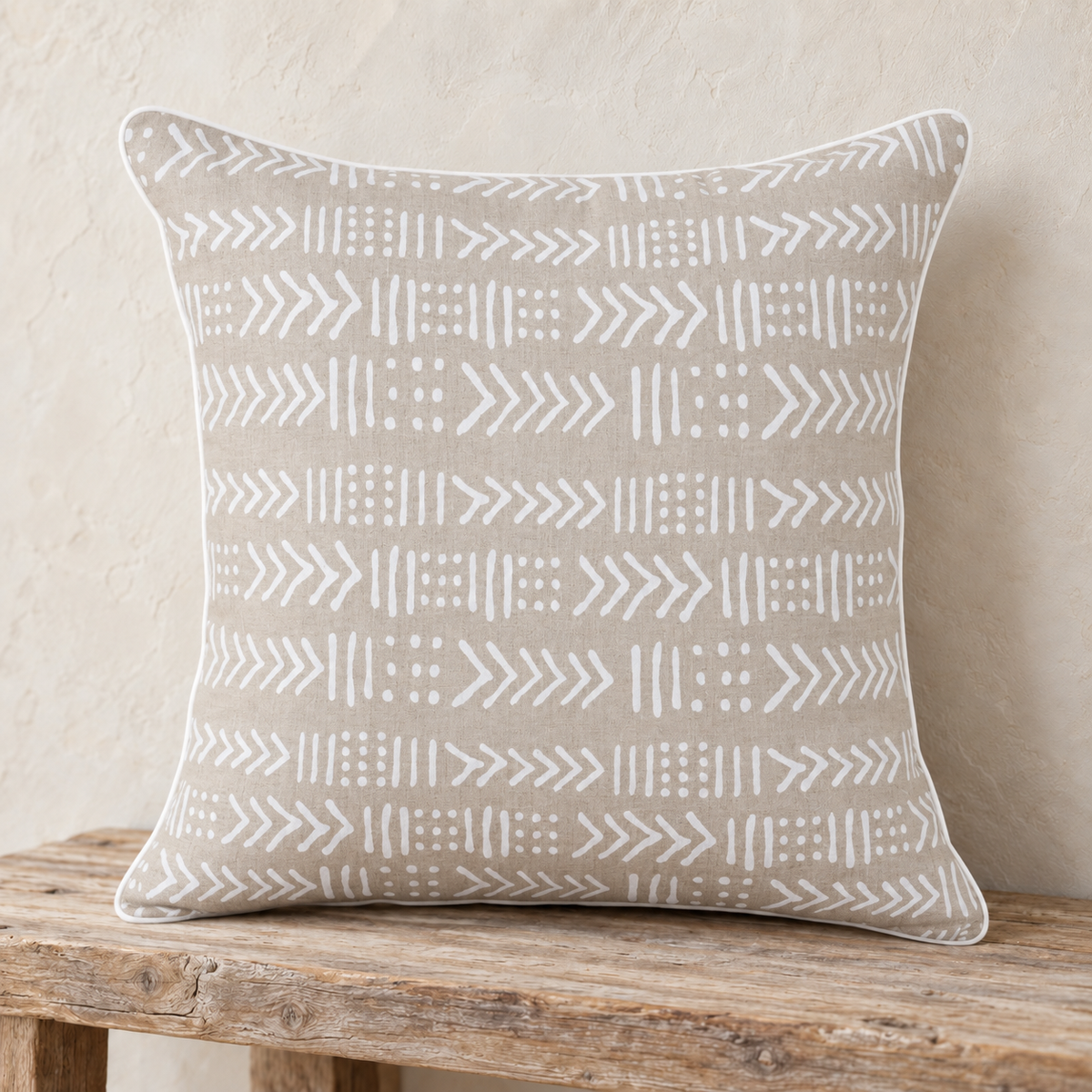 Zulu White Geometric Print Linen Pillow Cover