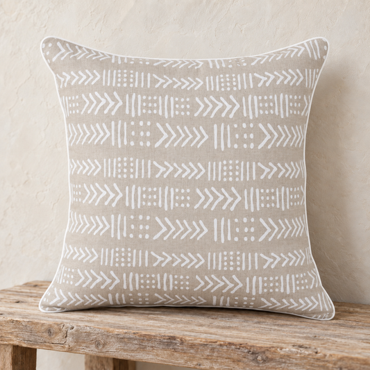 Zulu White Geometric Print Linen Pillow Cover