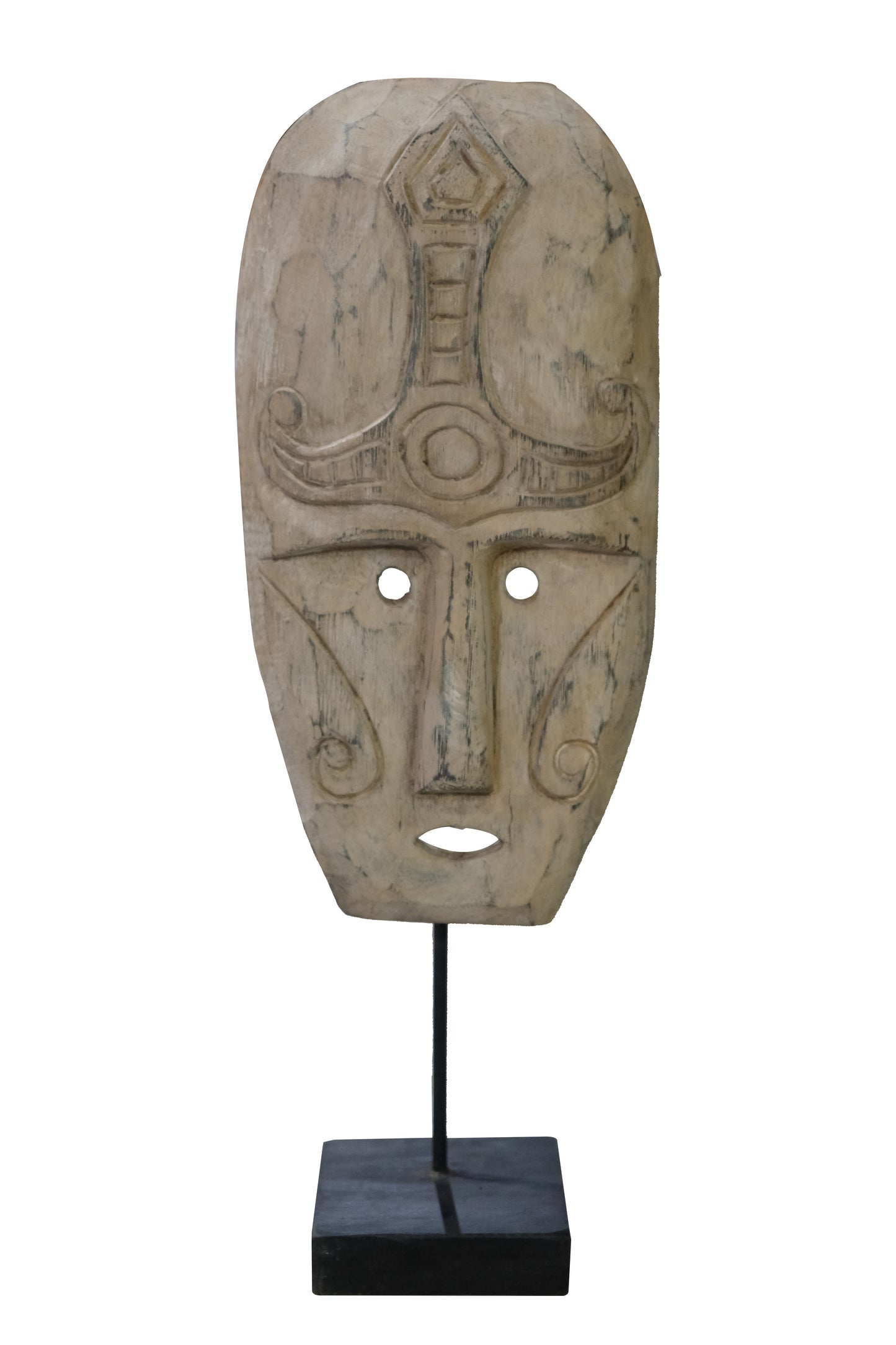 Kiona Tribal Deco on Stand – Suarwood Sculpture with Metal Base