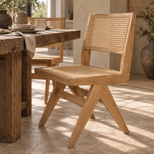 Kenya Solid Teak & Handwoven Rattan Dining Chair