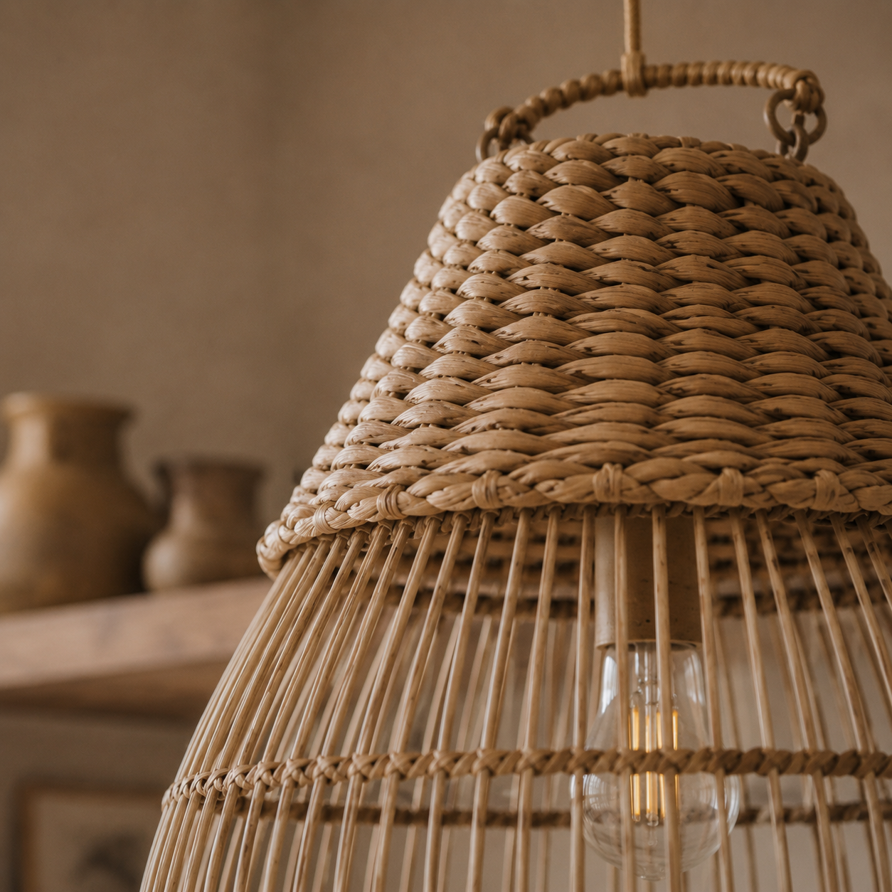 Handwoven Banana Fiber & Rattan Cora Pendant Light