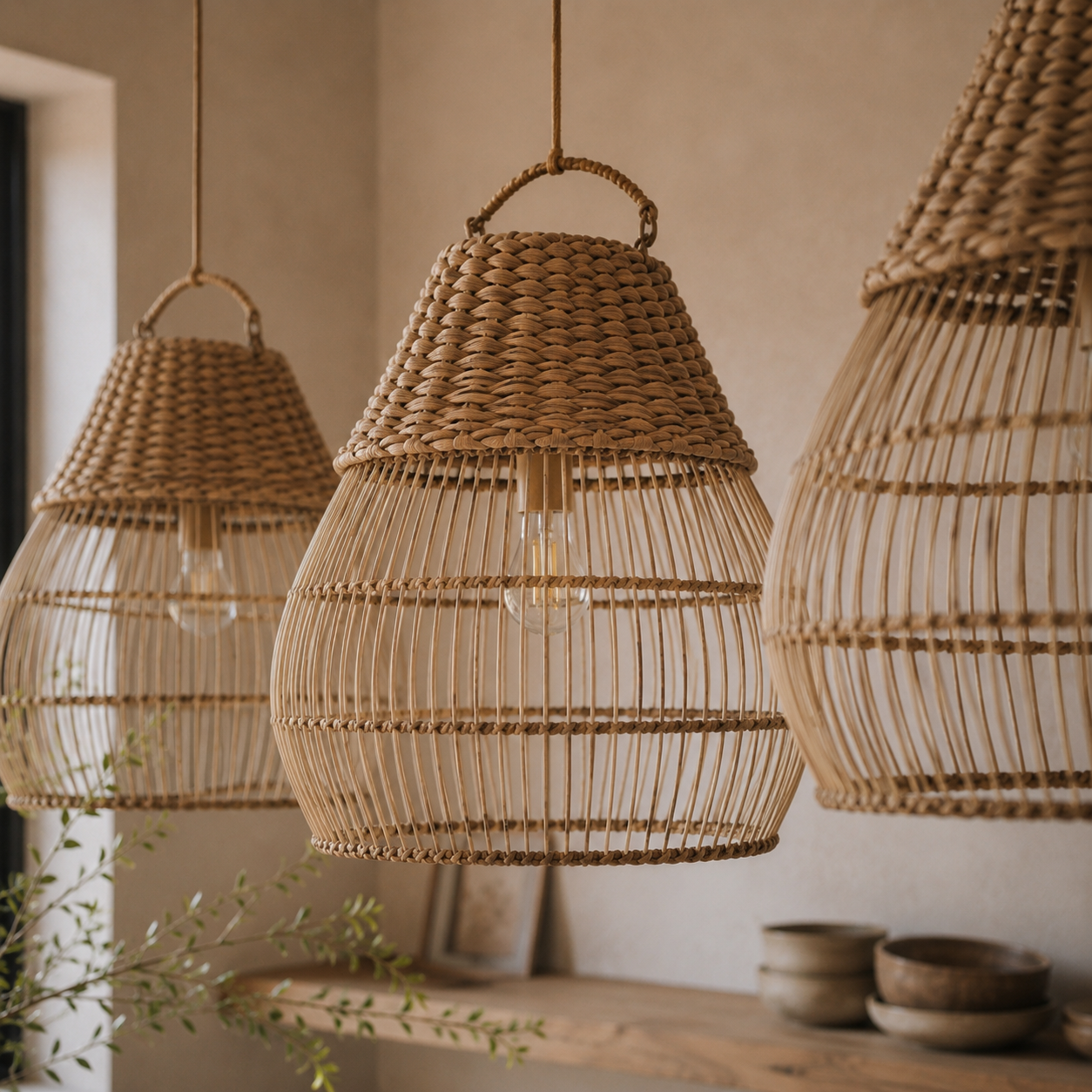 Handwoven Banana Fiber & Rattan Cora Pendant Light