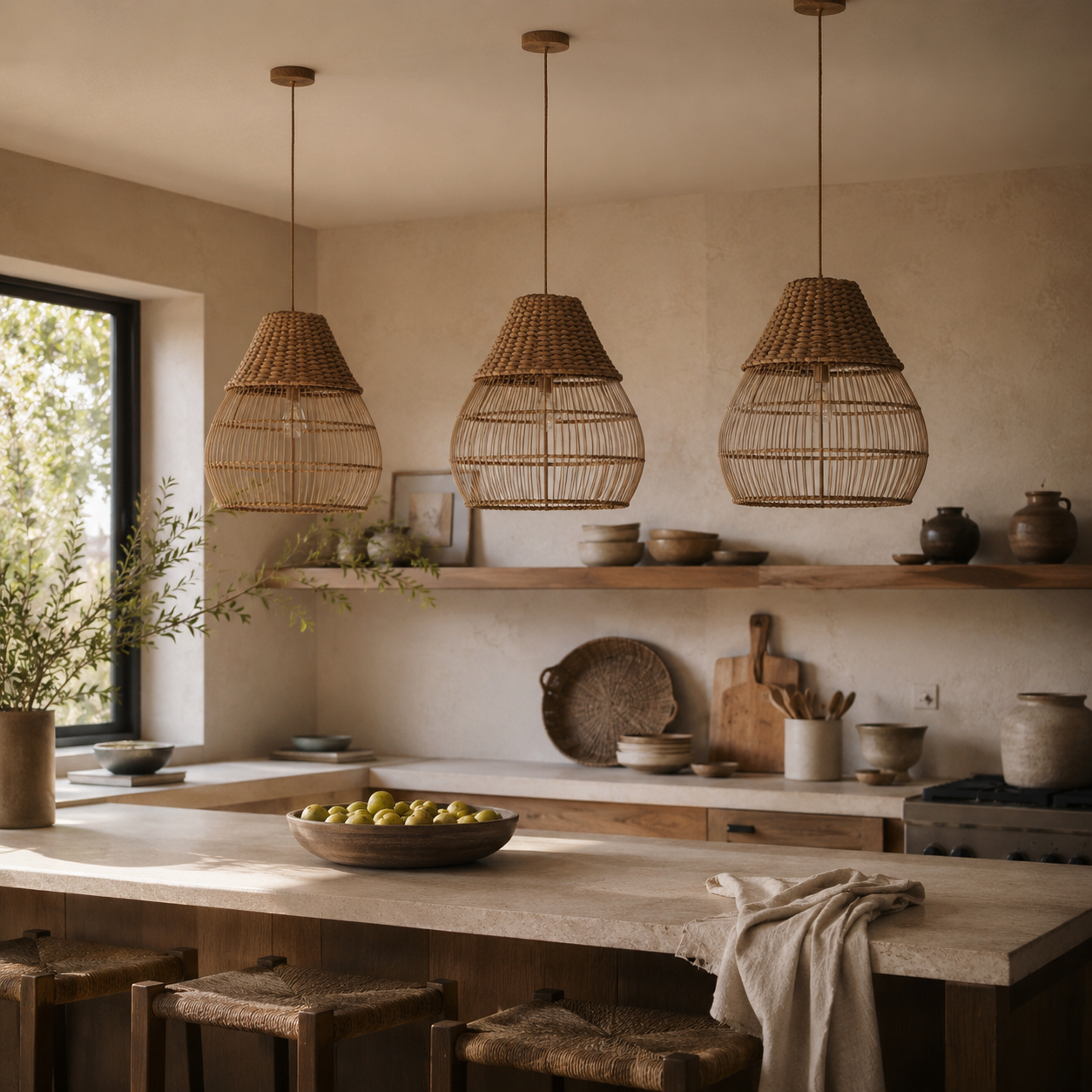 Handwoven Banana Fiber & Rattan Cora Pendant Light