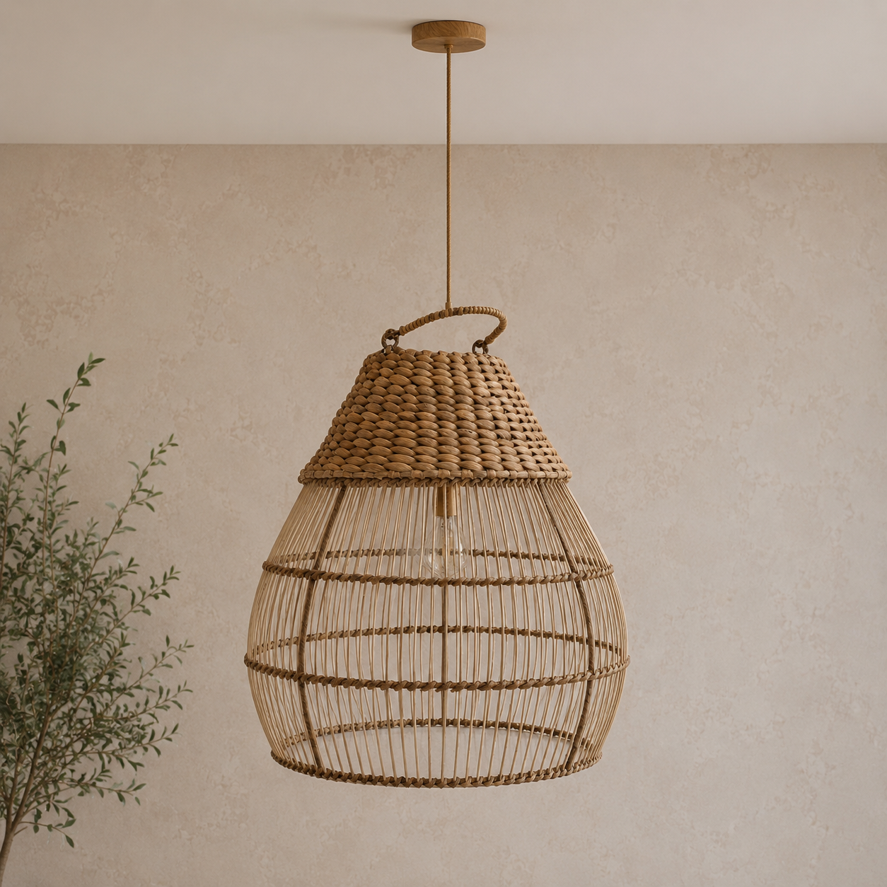 Handwoven Banana Fiber & Rattan Cora Pendant Light