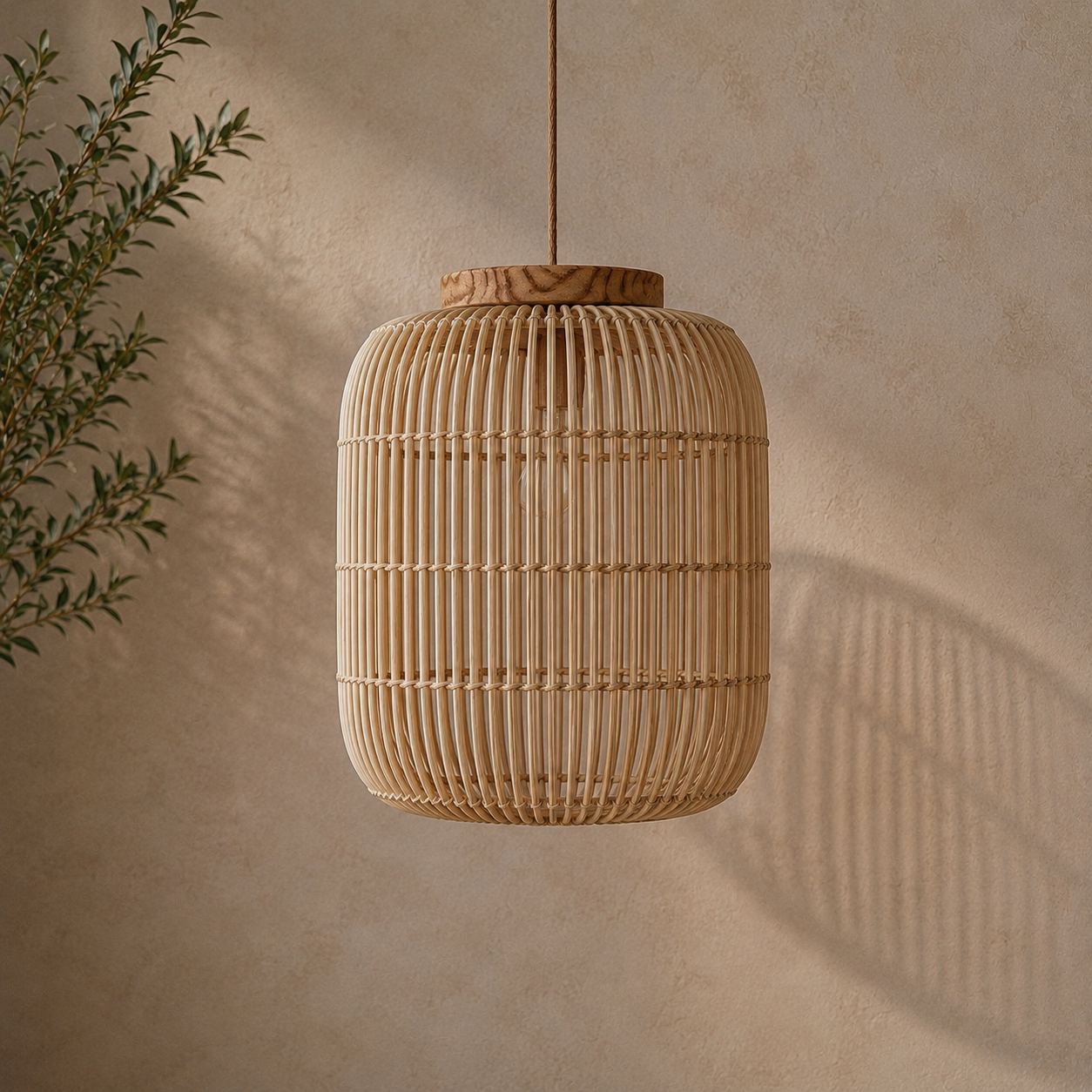 Handwoven Rattan & Wood Nuealla Pendant Light