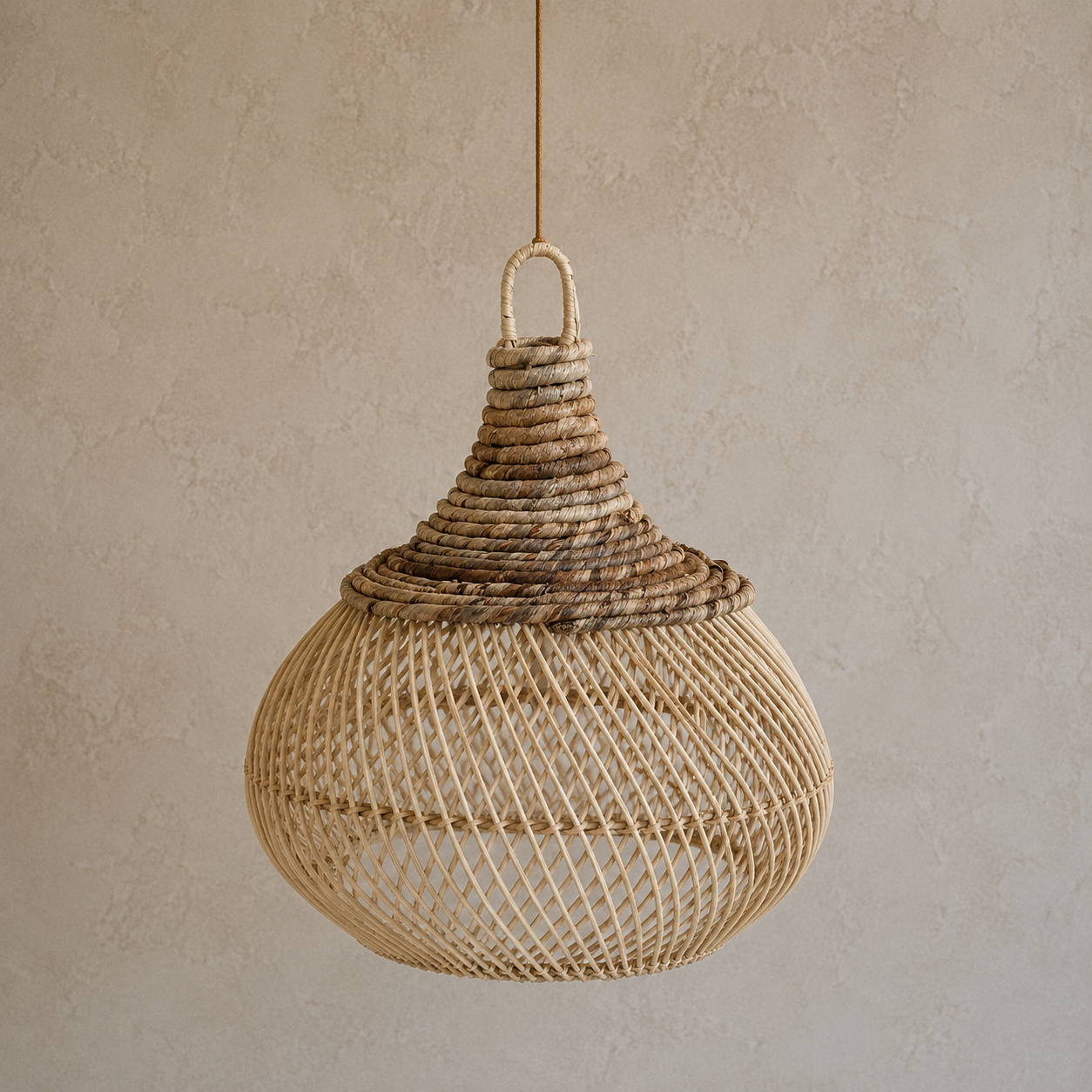 Handwoven Banana Fiber & Rattan Mini Chloe Hanging Lamp