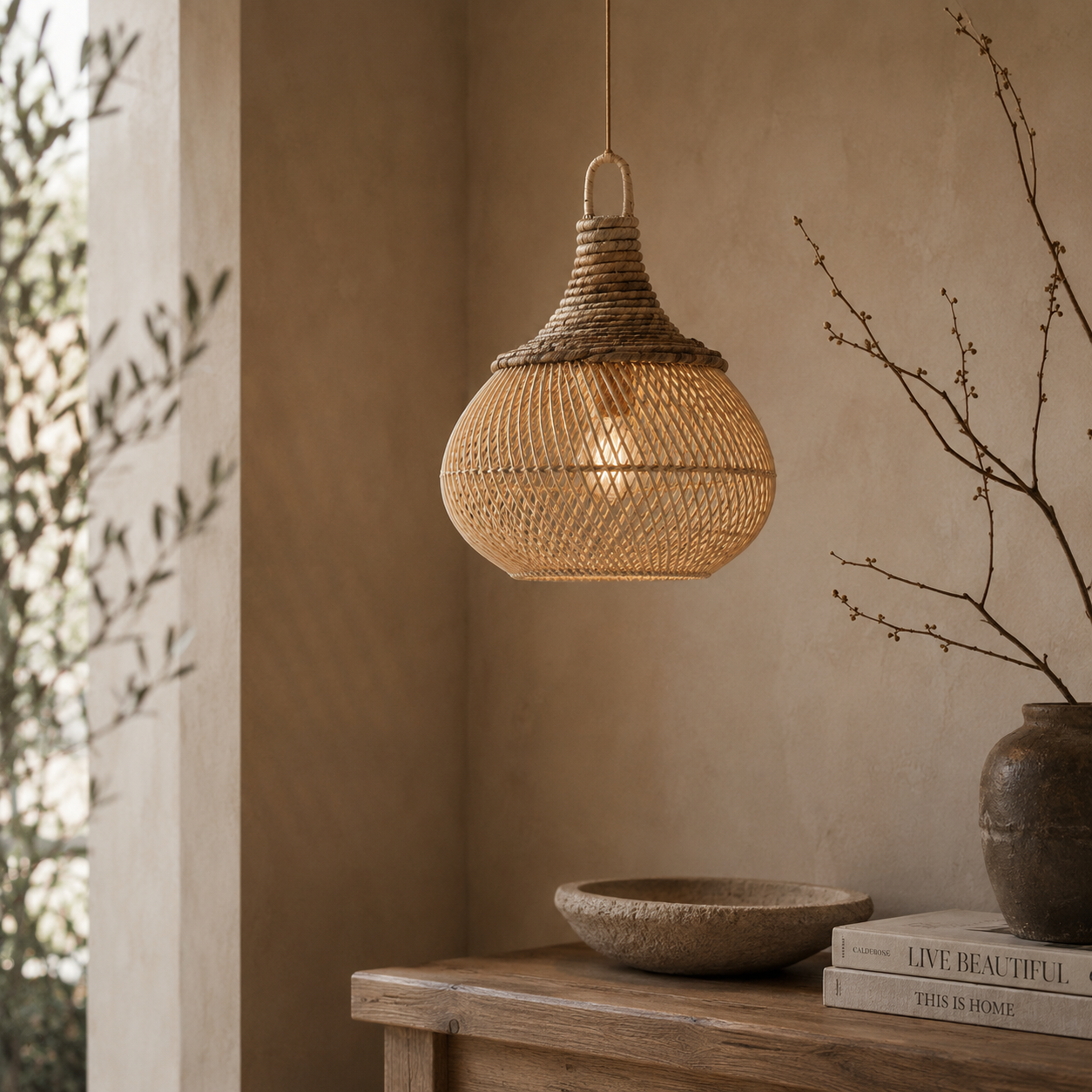 Handwoven Banana Fiber & Rattan Mini Chloe Hanging Lamp