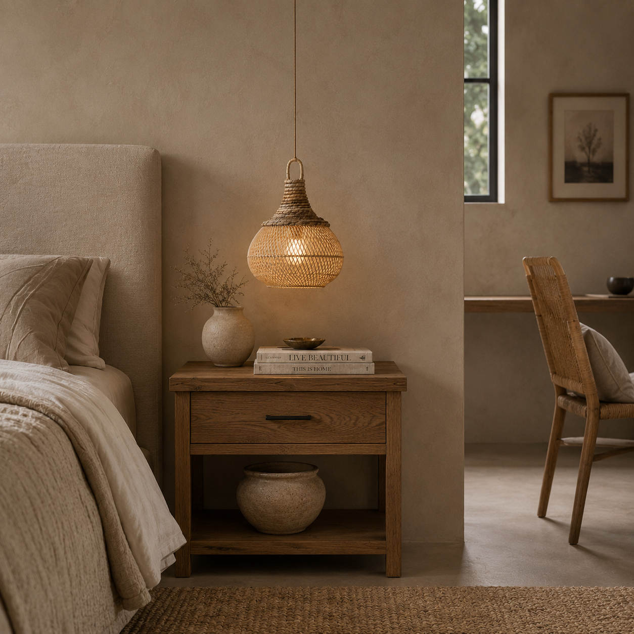 Handwoven Banana Fiber & Rattan Mini Chloe Hanging Lamp