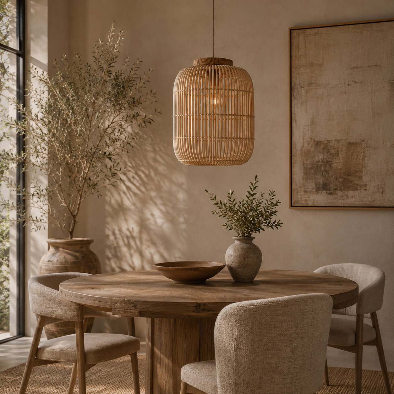 Handwoven Rattan & Wood Nuealla Pendant Light