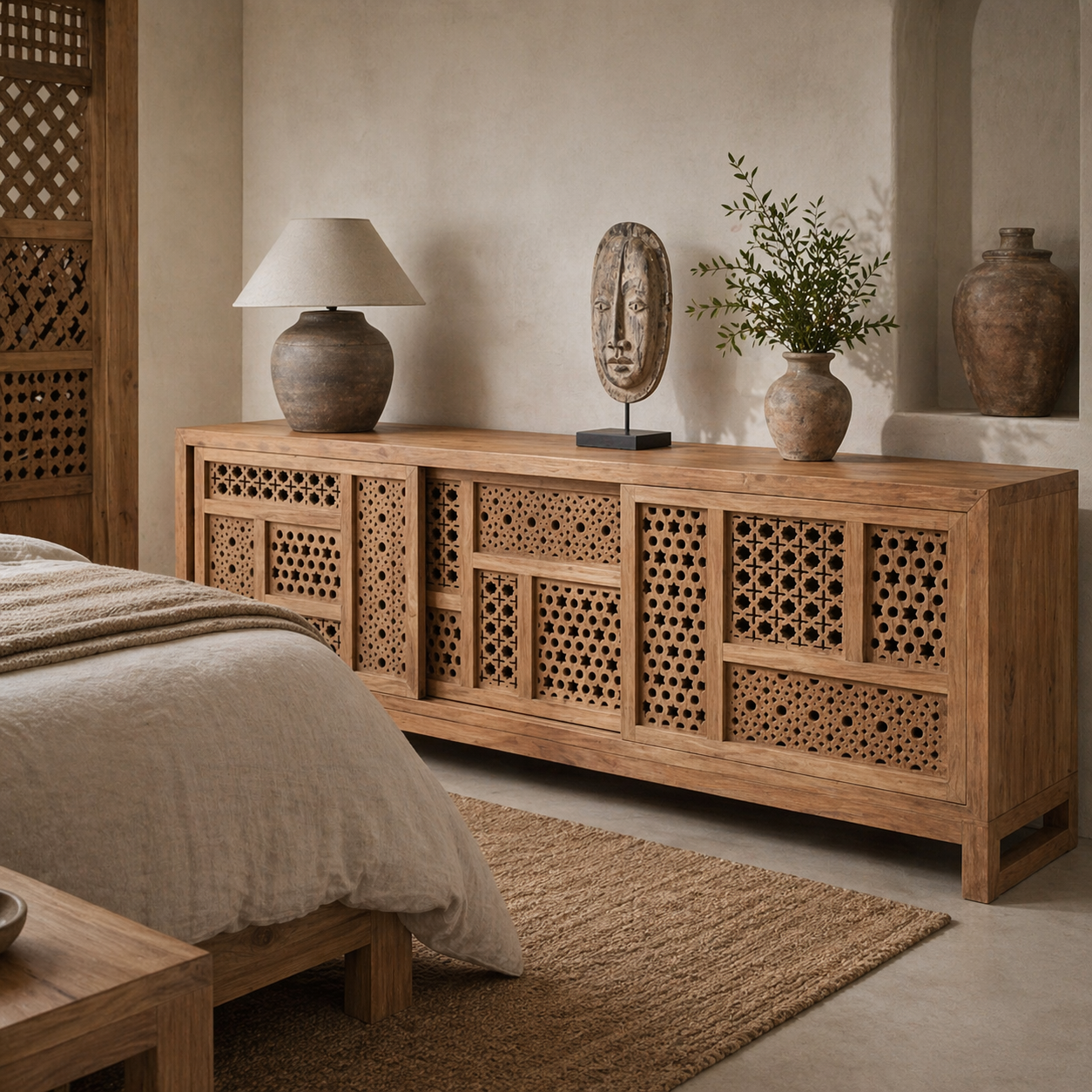 Malik Hand-Carved Wood Sideboard