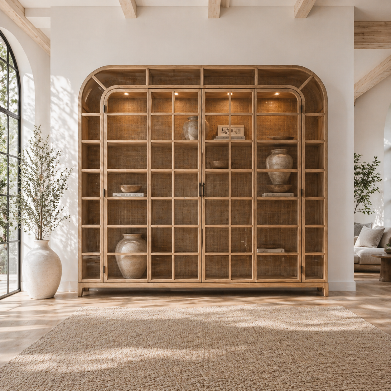Handmade Rattan Cabinet Selma with Glass Doors – Natural Storage & Display Piece