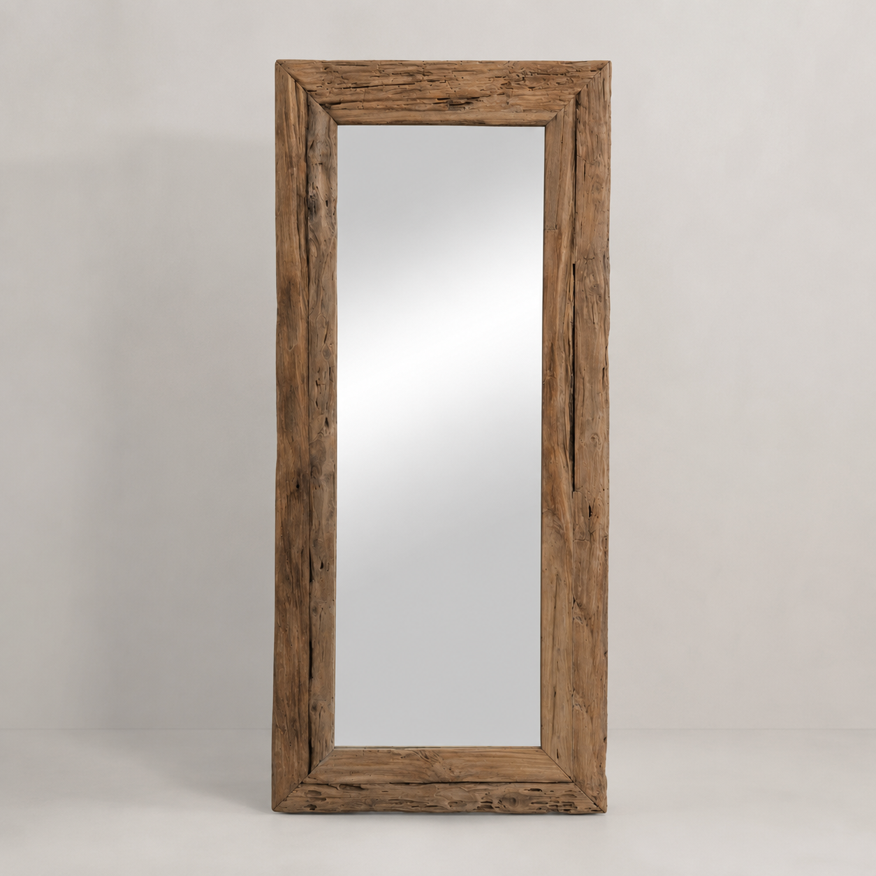 Treska Reclaimed Teak Wood Floor Mirror | Handmade Rustic Full-Length Mirror