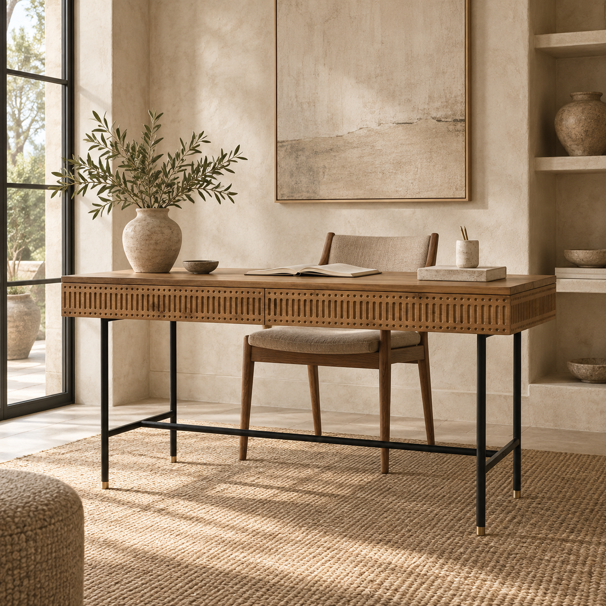 Kamaya Industrial Teak Wood & Iron Executive Work Desk