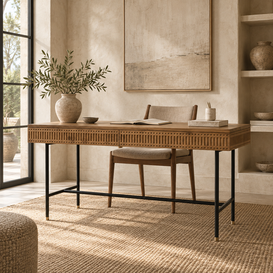 Kamaya Industrial Teak Wood & Iron Executive Work Desk