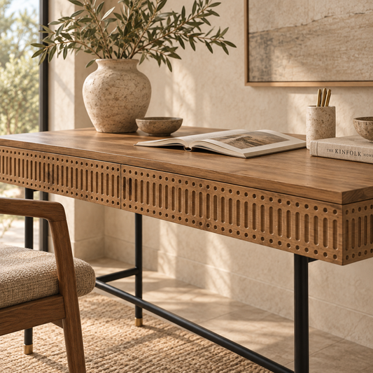 Kamaya Industrial Teak Wood & Iron Executive Work Desk