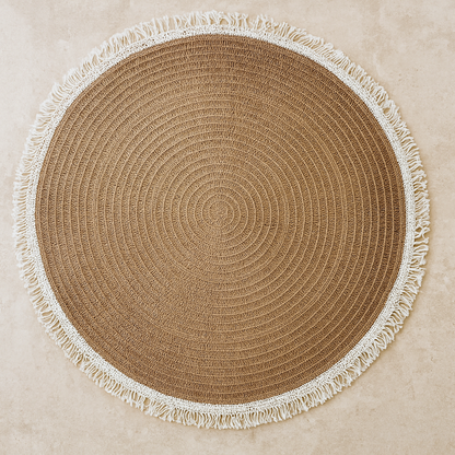Colton Round Handwoven Rug – Natural Fiber Area Rug with White Fringe