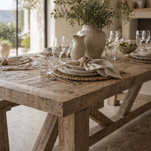 Portia Minimalist Dining Table in Reclaimed Teak – Natural Resort Style
