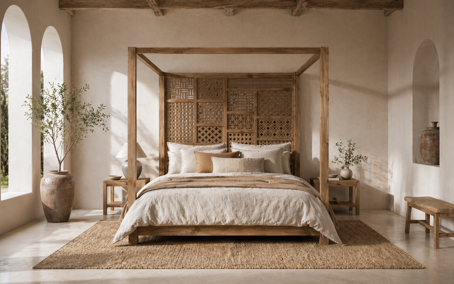 ARUNA Canopy Bed – Modern Geometry Meets Timeless Craftsmanship