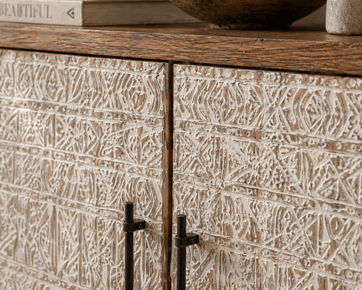Marjorie Tribal Carved Buffet | Reclaimed Teakwood Sideboard