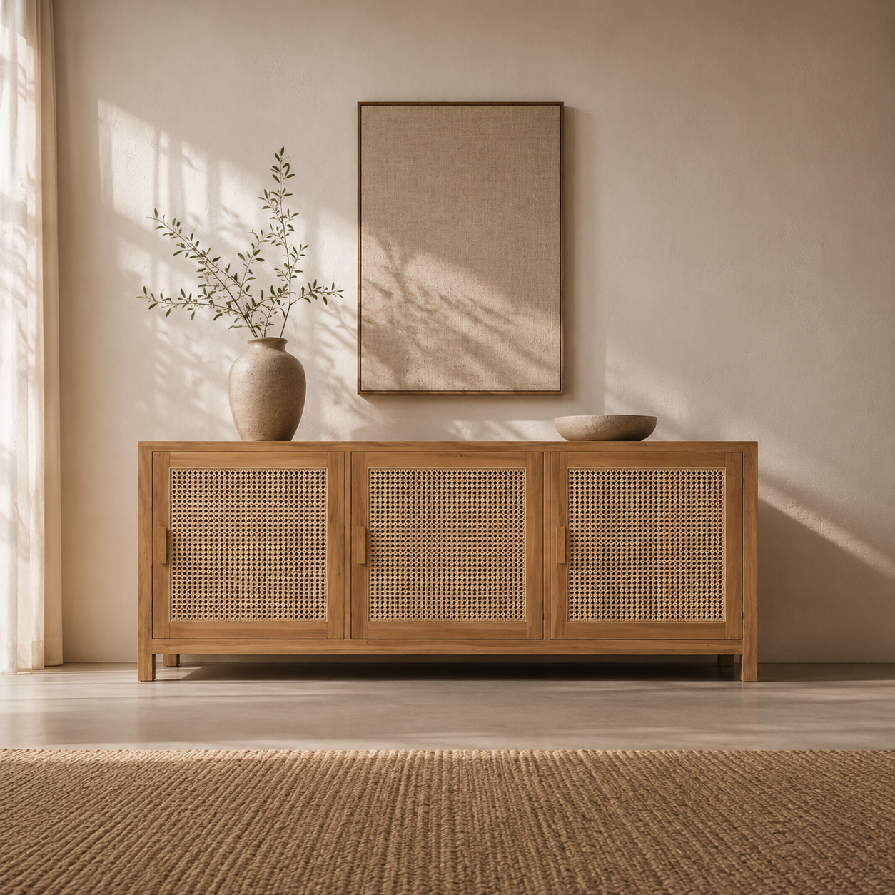 Rattan & Teak 3 Door Oslo Sideboard
