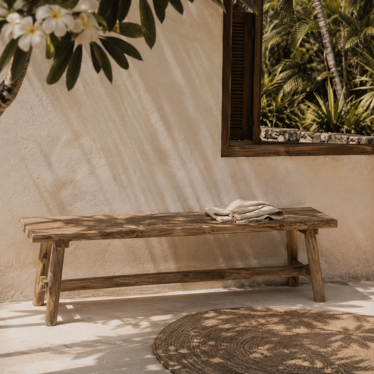 Maeve Solid Wood Rustic Bench – 78.7” Handmade Natural Seating