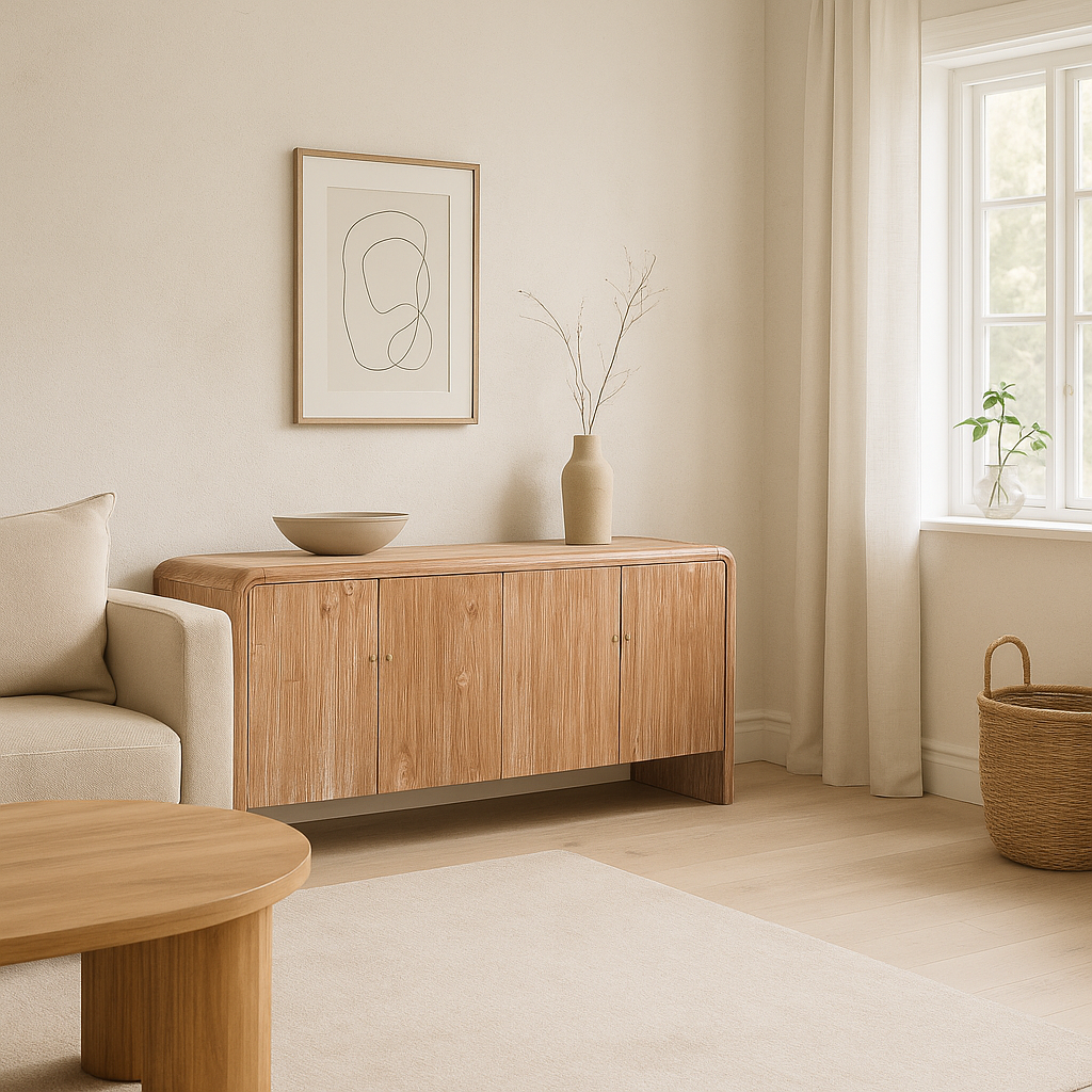 Windsong Solid Teak Wood White Wash Sideboard 4 Doors