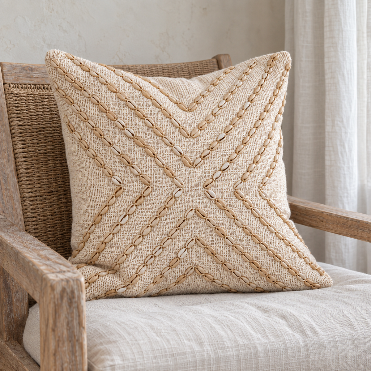 Bailey Cross Cowrie Shell Cotton Pillow Cover